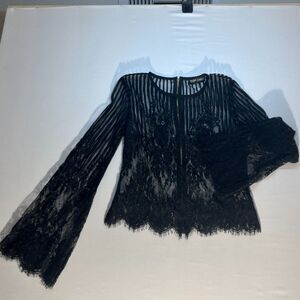 Top Chic Black Lace Long Sleeve Top Size Small